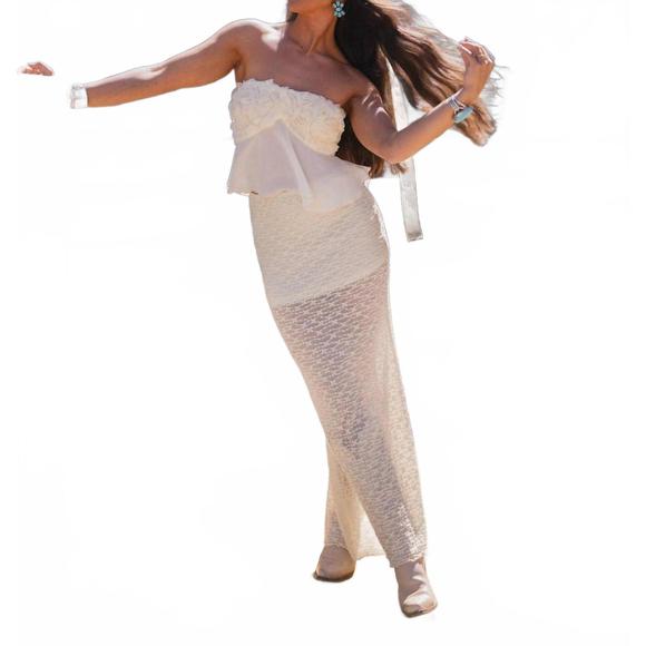 NEW PRETTY GARBAGE enchanted rose strapless top in ivory - Picture 1 of 5